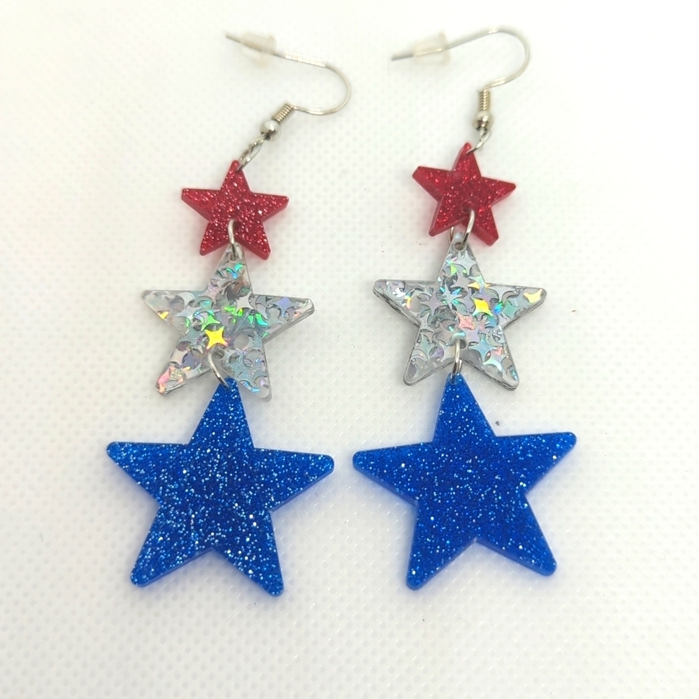 New Red White and Blue Star Earrings July 4 Independence Day